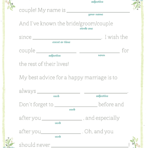 Custom madlibs for a wedding guestbook