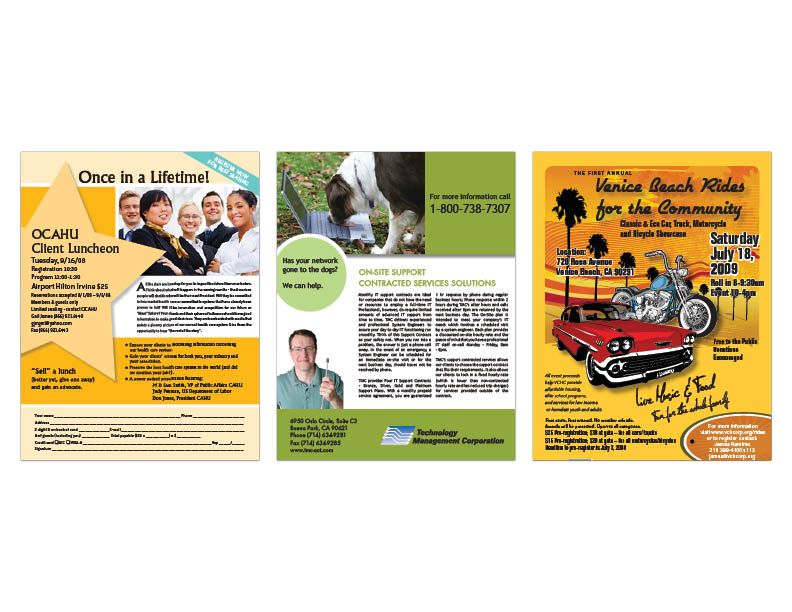 Marketing flyers created for a diverse set of clie