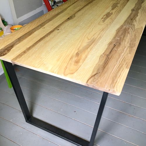 Ash dining table with metal base