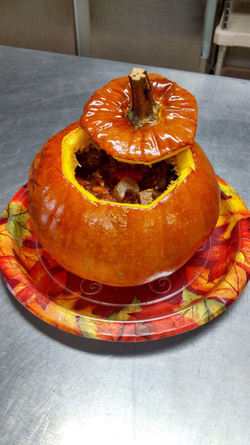 Beef stew in a pumpkin! Perfect for a small group 