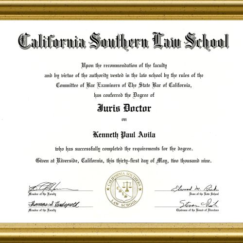 Juris Doctor degree from California Southern Law S