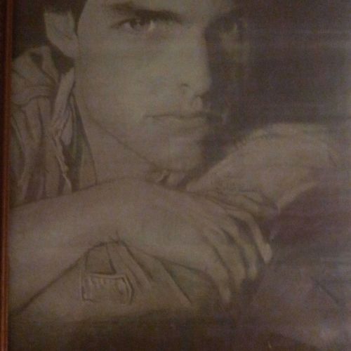 A pencil portrait by Joy Petrie of Tom Cruise.