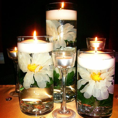 Floating Candles and Submerged Flower Centerpieces