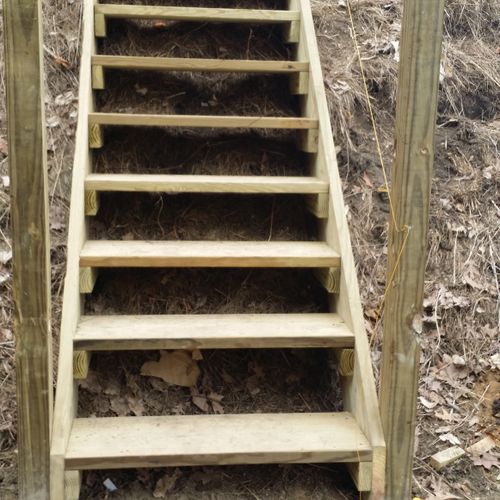 Steep hill outdoor stairs installation.