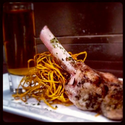 garlic & rosemary crusted veal chop with sweet pot