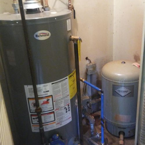 Hot water tank install. water softner by pass
