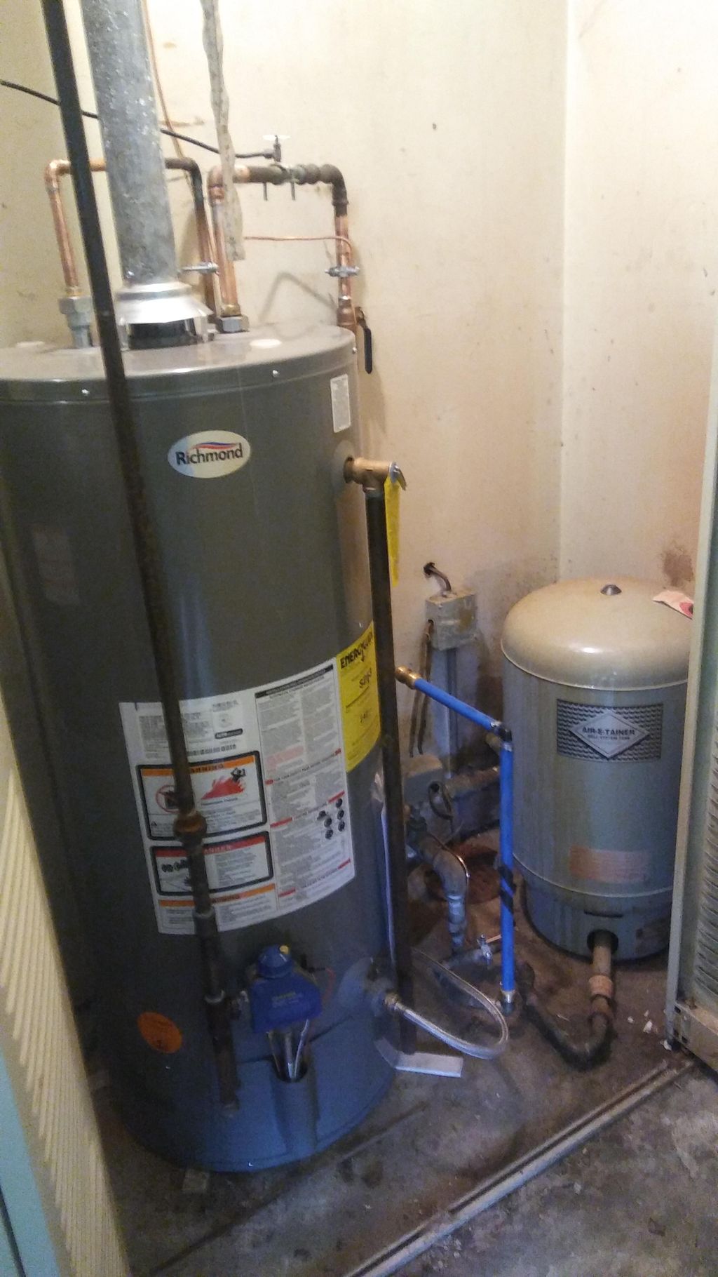 Hot water tank install. water softner by pass