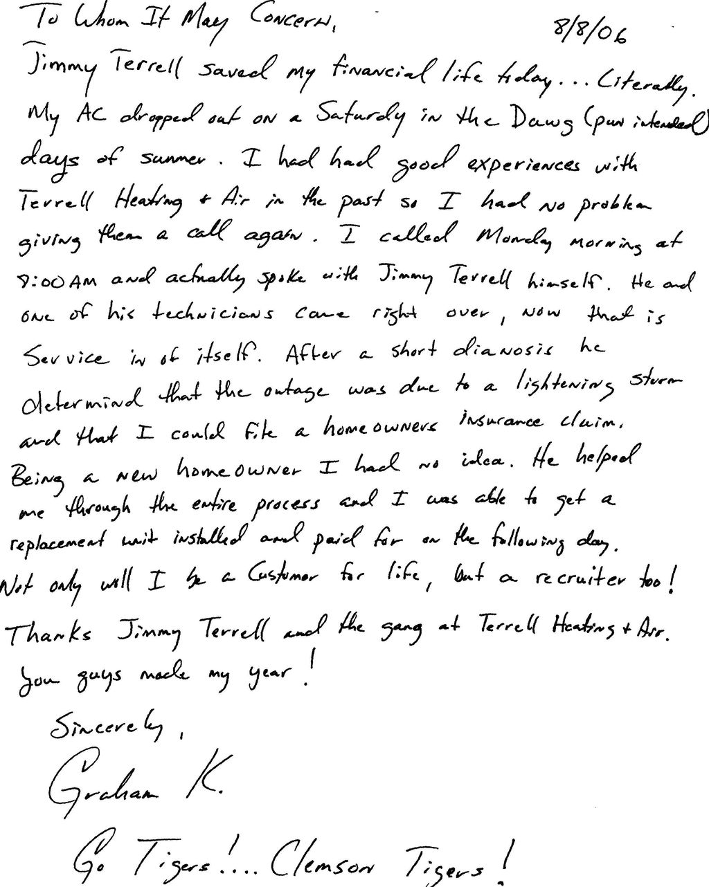 Thank You note from a client