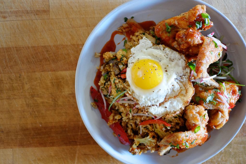 Smoked Bacon Fried Rice w/ Laotion Fried Chicken W