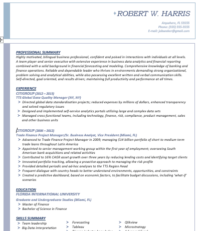 Sample Resume - Senior Financial Analyst