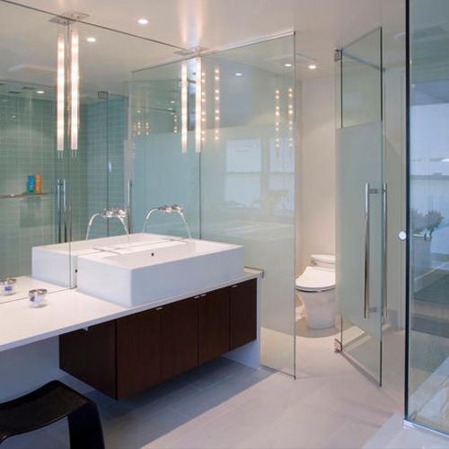 Modern Bathroom with glass doors.