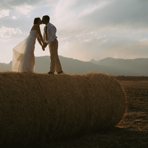 Wedding Hay Bales Kiss