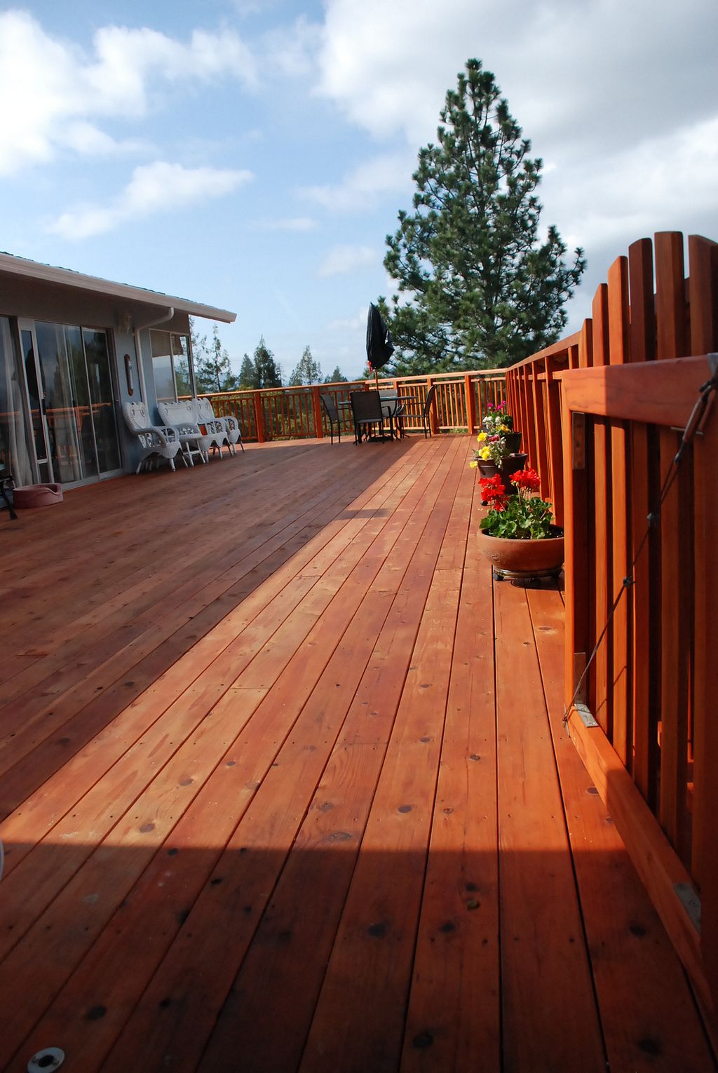 Large redwood deck with custom rails .Scotts Valle