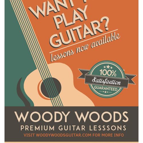 Flyer design for Woody Woods guitar lessons.