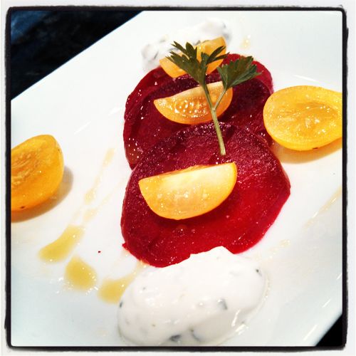 Roast Red Beet Salad with and Herbed Creme Fraiche