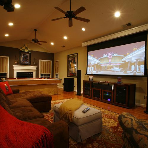 A home theater system installed in a living room