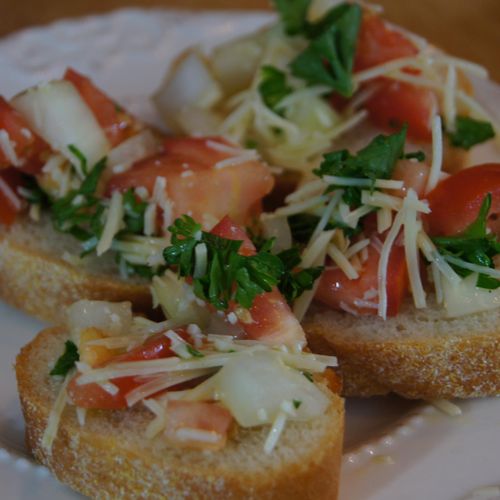 Our delicious bruschetta. We start with fresh roma