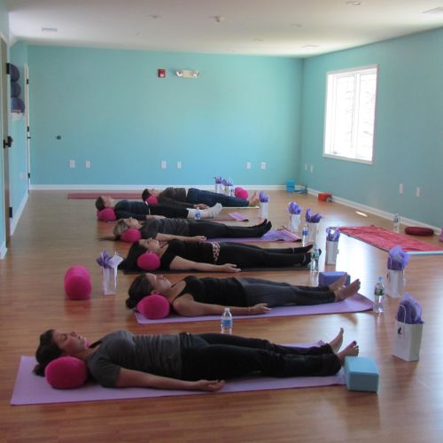 Bridesmaids and Bride-to-be experiencing Yoga incl