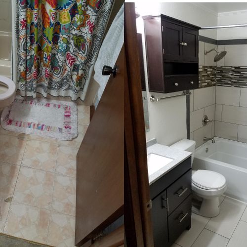 Before and after of a bathroom remodel
