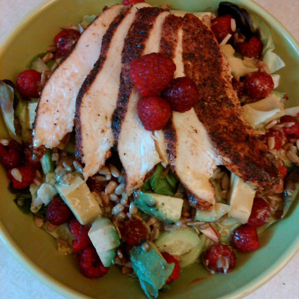 Raspberry Chicken Salad with Avocado and Dijon Vin