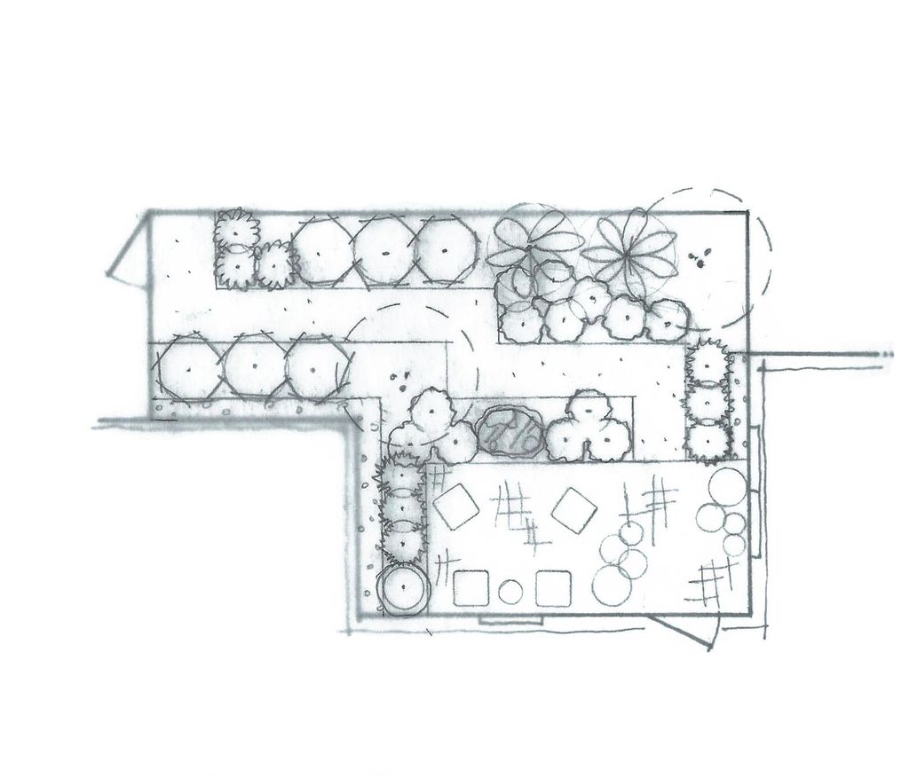 Small yard with patio, fountain, and a path to cre