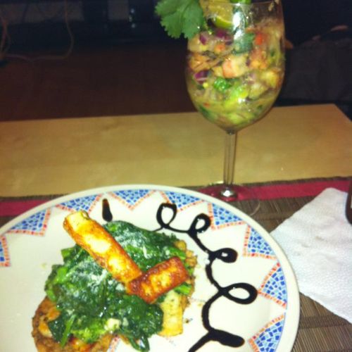 Grilled Chicken with saute greens and  Ceviche