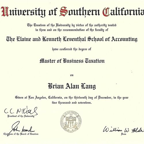 Masters from USC