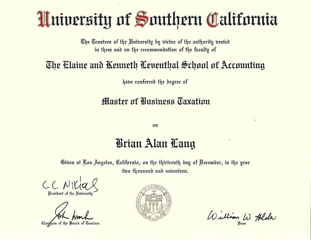 Masters from USC