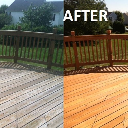 Deck before and after wash and stain