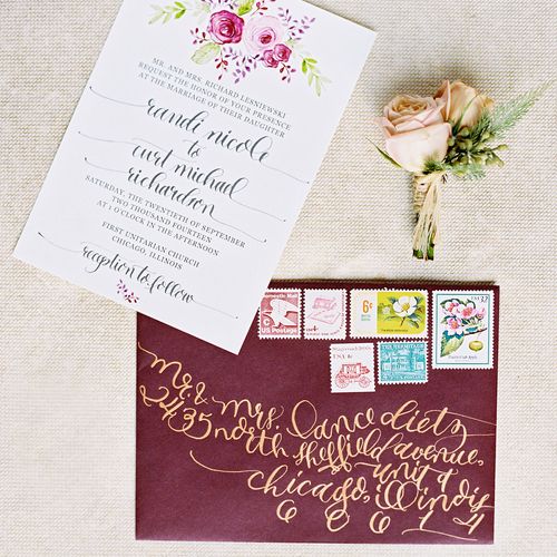 invite from an October jewel tone wedding. Photo b