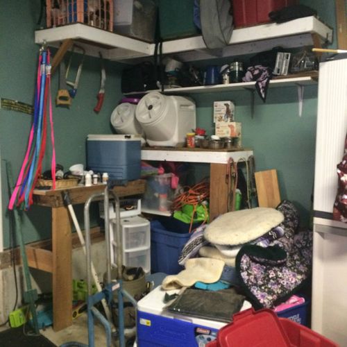 Garage: Pet, supplies, camping gear, hardware tool