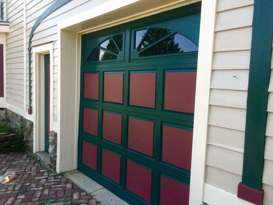 Garage door and trim painted by hand 