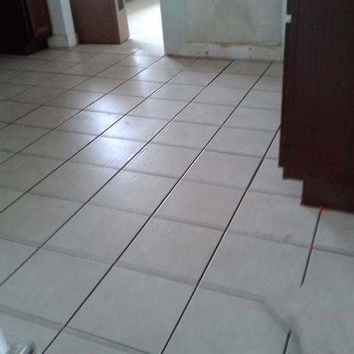 ceramic kitchen floor, before grout