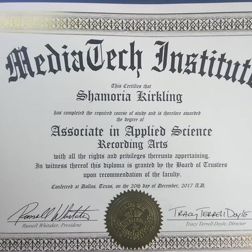 A.A. In Applied Science of Recording Arts