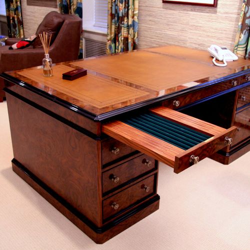 Reproduction Partners Desk in burled walnut
