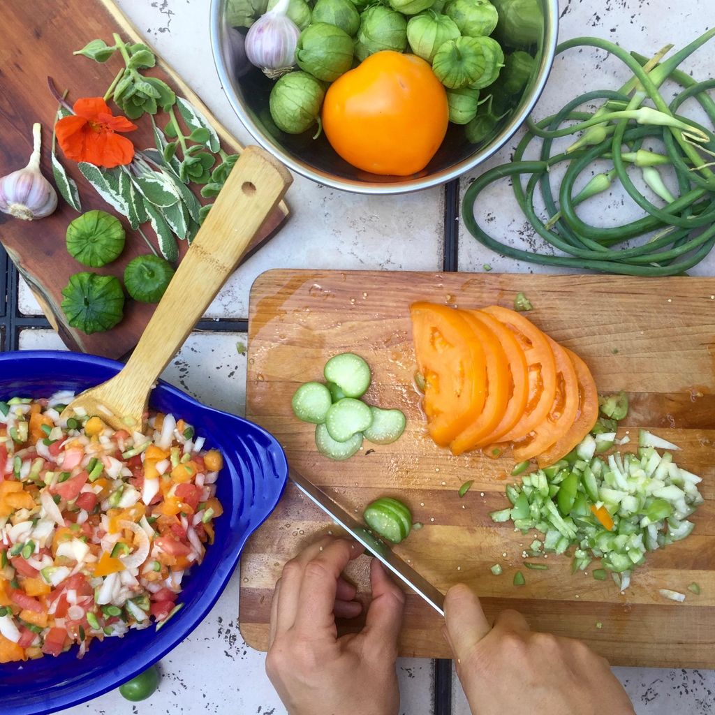 Vibrant summer salsa in the making