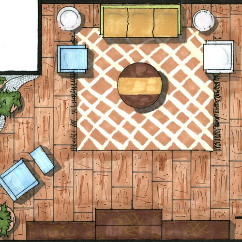 This is a floor plan rendered with materials speci