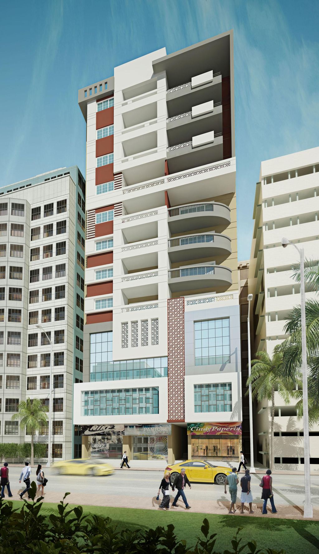 Post modern residential commercial tower with powe