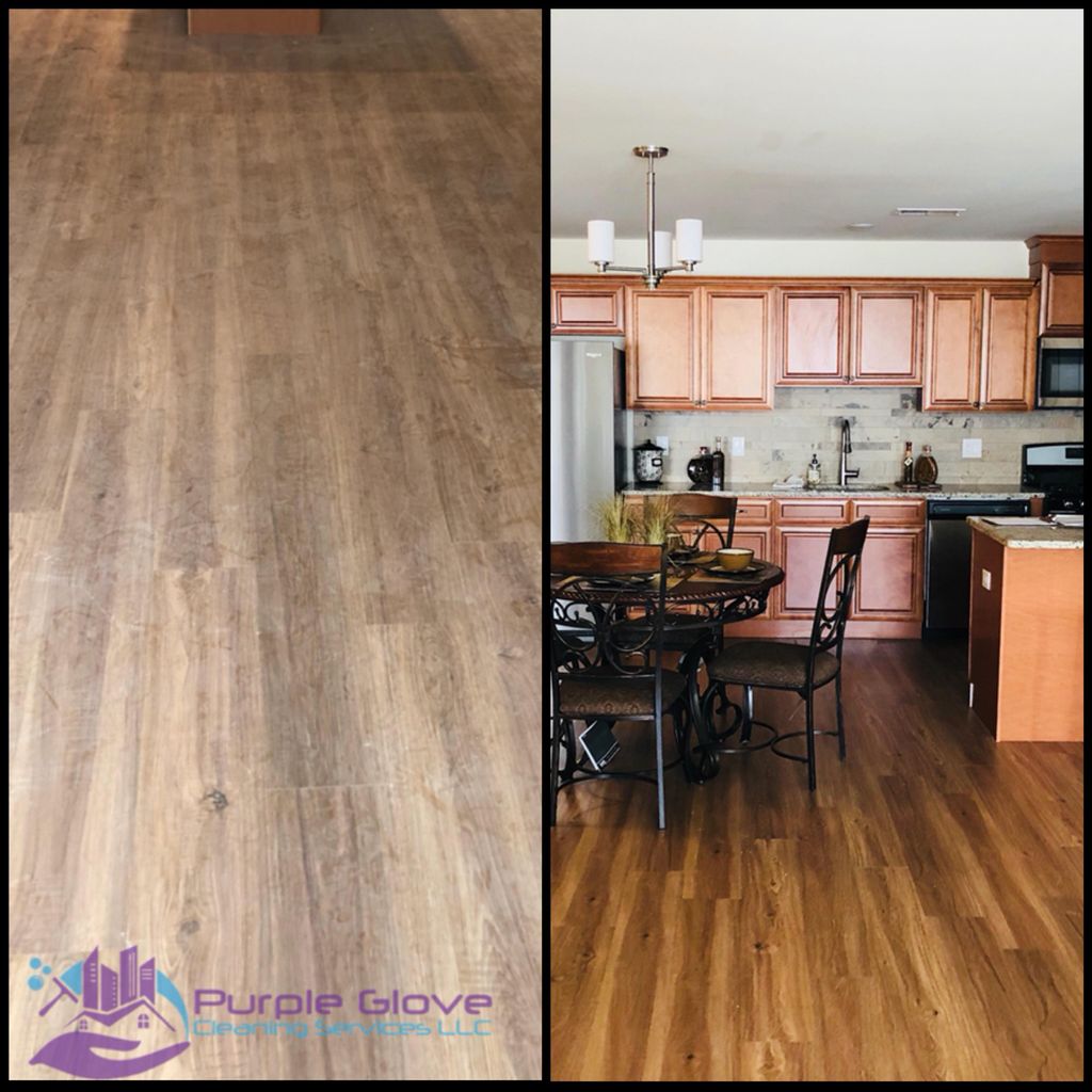 Before and after floor is cleaned and shined