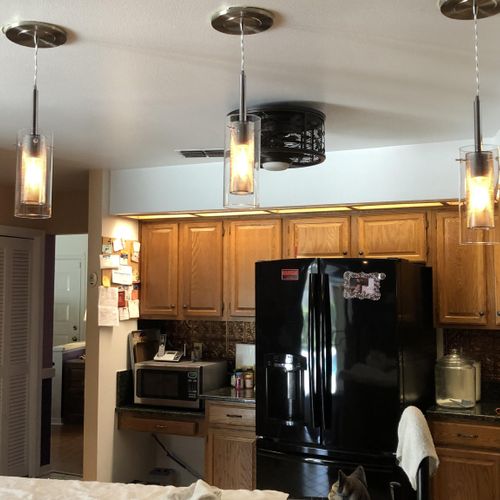 Removed old can lighting and replaced with pendant