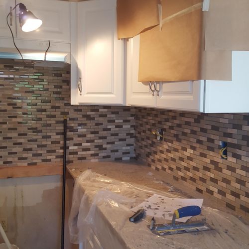 Kitchen Back splash (in progress) glass tiles