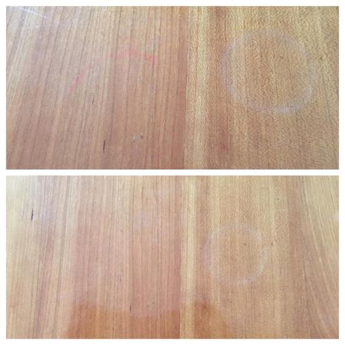 Before and After red marks on table