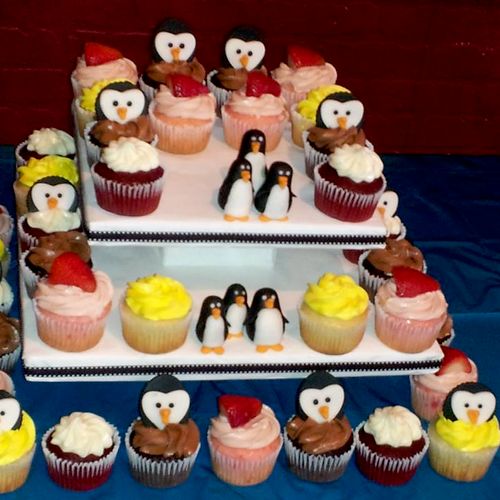 Penguin themed cupcake tower