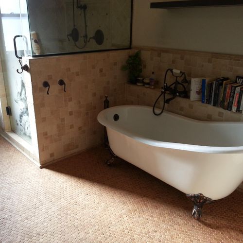 Cork mosaics floor with Claw Foot tub complete wit