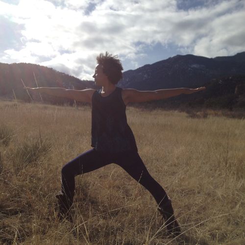 Warrior aiming my bow :). Bear Creek Yoga 2015.