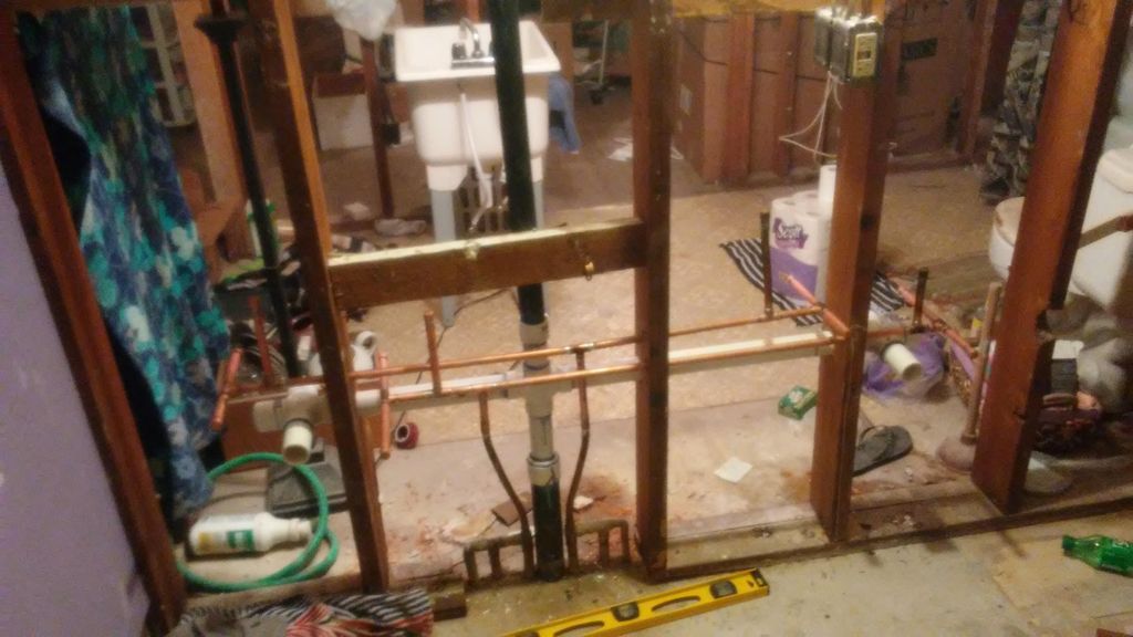 repiped for 4 lavatories.  drain and water