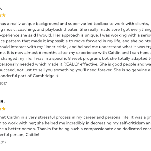 Reviews from past life-coaching clients