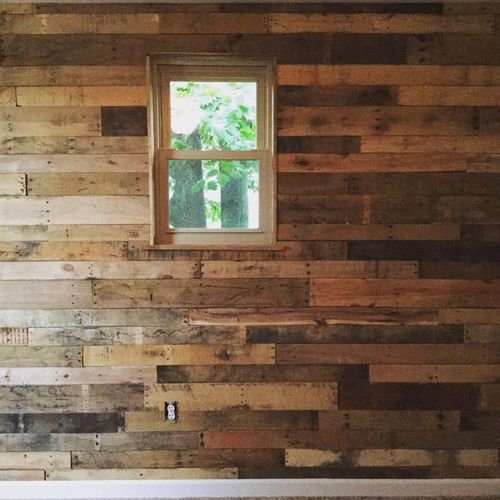 Rustic reclaimed wood accent wall