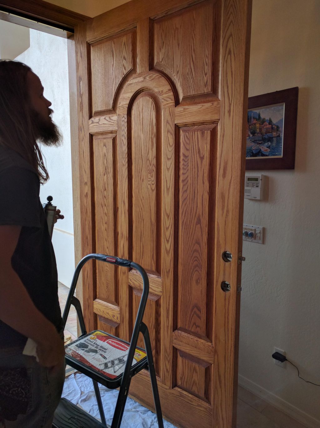 This is a large oak door that I refinished. In thi