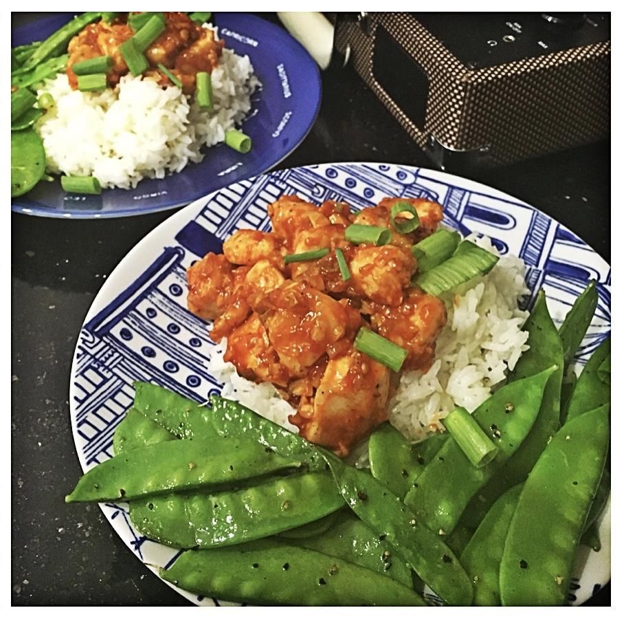 General Tso's Chicken with Sugar Snap Peas and Jas